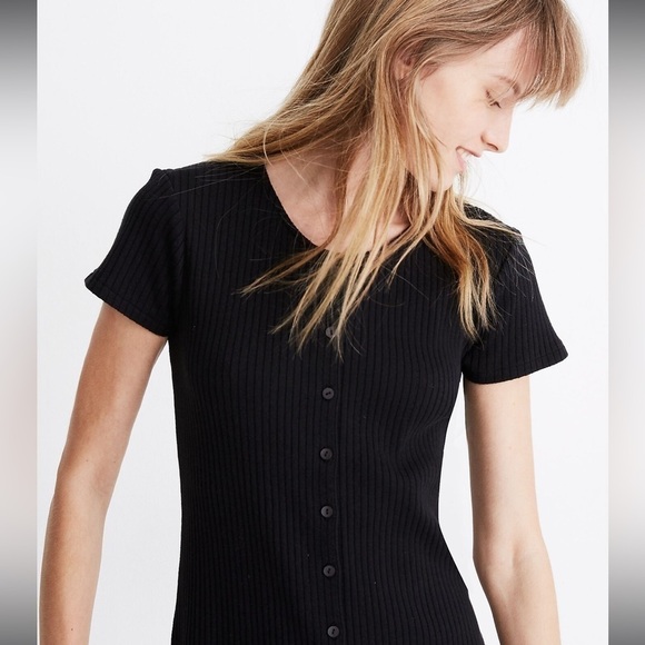 Madewell Button Front Ribbed Mini Dress - Picture 2 of 9